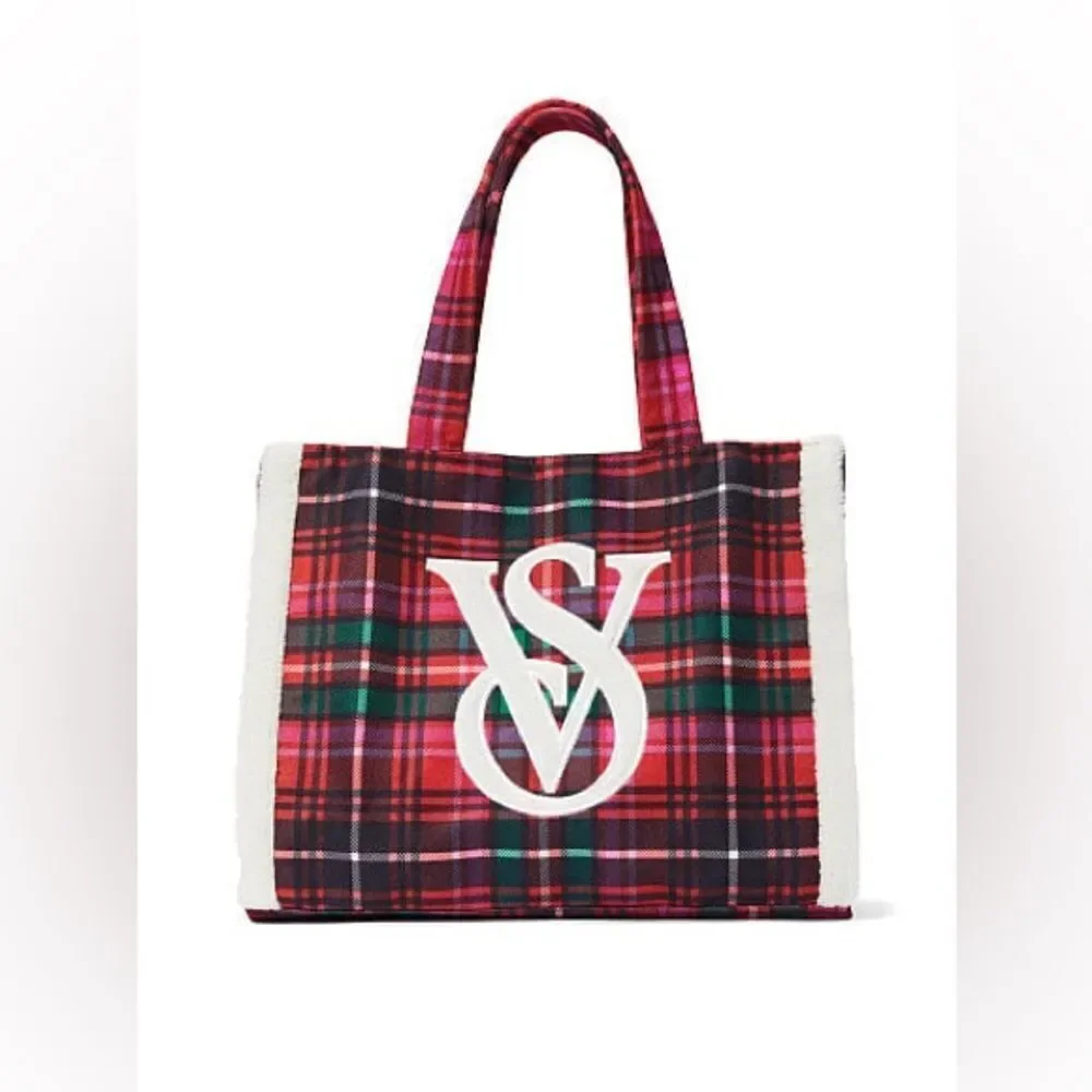 New! 2022 VS Red Cozy Plaid Tote